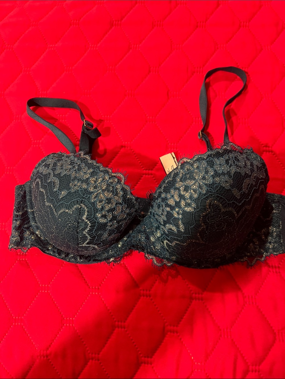 Victoria's Secret Teal Lace Padded Bra with Metallic Threading